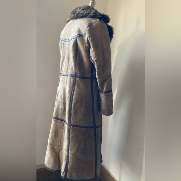 REAL vintage Leather Suede Shearling coat Soviet Chic small FUR CL3 - Picture 7 of 11
